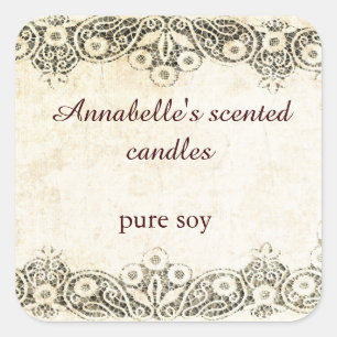 Burlap mit Vintager Spitzenkerzenaufkleber Quadratischer Aufkleber
