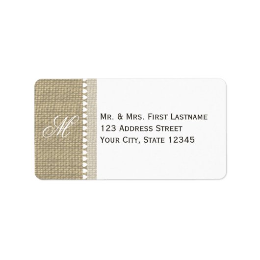 Burlap Monogram Hearts Adressaufkleber (Vorne)