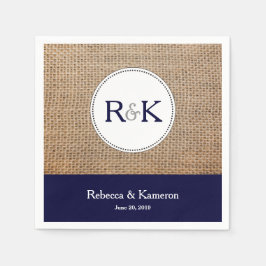 Burlap & Navy Blue Mit Monogramm Wedding Serviette