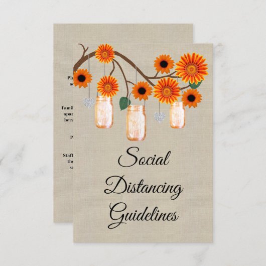 Burlap Orange Floral Mason Jar Sicherheitsmaßnahme Begleitkarte (Vorne/Hinten)