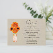 Burlap Orange Floral Mason Jar Wedding Details Begleitkarte (Stehend Vorderseite)