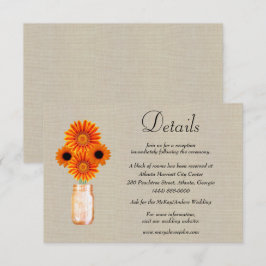 Burlap Orange Floral Mason Jar Wedding Details Begleitkarte