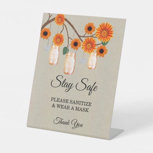 Burlap Orange Floral Mason Jar Wedding Safety Sockelschild (Vorderseite)