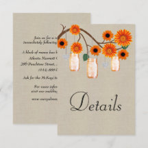 Burlap Orange Floral Mason Jars Wedding Details