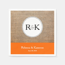 Burlap & Orange Mit Monogramm Wedding Serviette