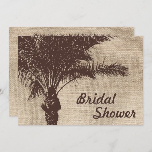 Burlap Palm Tree Brown Bridal Dusche Einladungen (Vorne/Hinten)