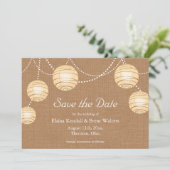 Burlap Party Lanterns Save the Date Einladung (Stehend Vorderseite)