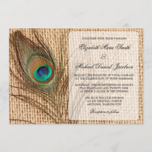 Burlap Peacock Feather Hochzeit Einladung