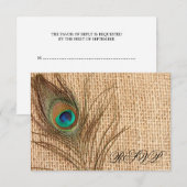 Burlap Peacock Feather Wedding RSVP Karte (Vorne/Hinten)