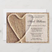 Burlap Pearl Heart Bridal Dusche Einladungen (Vorderseite)