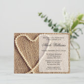 Burlap Pearl Heart Bridal Dusche Einladungen (Stehend Vorderseite)