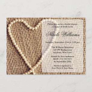 Burlap Pearl Heart Bridal Dusche Einladungen