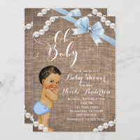 Burlap & Pearls Blue Bow Brünett Tan Baby Dusche