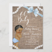 Burlap & Pearls Blue Bow Ethnic Baby Boy Dusche Einladung (Vorderseite)