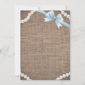 Burlap & Pearls Blue Bow Ethnic Baby Boy Dusche Einladung (Rückseite)