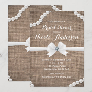 Burlap & Pearls Rustikale Glamour Brautparty Einladung