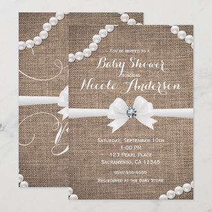 Burlap & Pearls Rustikaler Glamour Oh Baby Shower Einladung