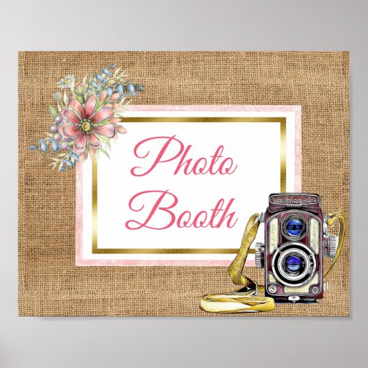 Burlap Pink Floral Foto Stand Wedding Sign Poster (Vorne)