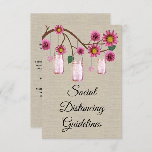 Burlap Pink Floral Mason Jar Sicherheitsmaßnahmen Begleitkarte (Vorne/Hinten)