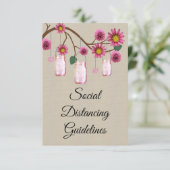 Burlap Pink Floral Mason Jar Sicherheitsmaßnahmen Begleitkarte (Stehend Vorderseite)