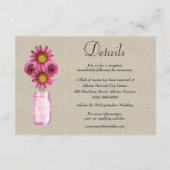 Burlap Pink Floral Mason Jar Wedding Details Begleitkarte (Vorderseite)