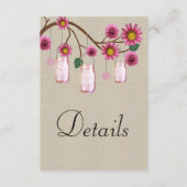 Burlap Pink Floral Mason Jars Wedding Details Begleitkarte (Vorderseite)