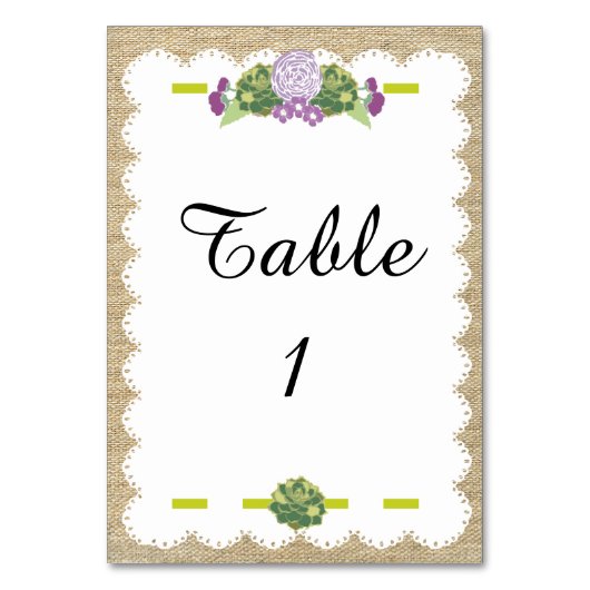 Burlap Platzkarte Tischnummer (Vorderseite)