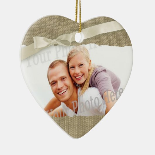 Burlap Print Foto-Rahmen mit Bow Keramikornament (Rechts)