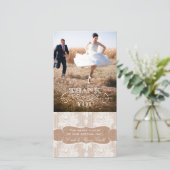 Burlap Print Lace Wedding Vielen Dank für Ihre Fot Dankeskarte (Stehend Vorderseite)