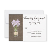 Burlap Print Mason Jar Rustic Wedding RSVP Karten