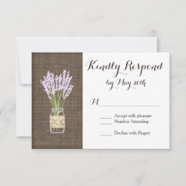 Burlap Print Mason Jar Rustic Wedding RSVP Karten