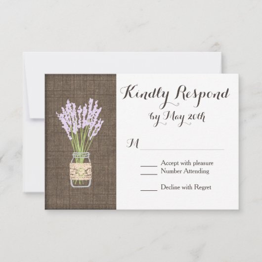 Burlap Print Mason Jar Rustic Wedding RSVP Karten (Vorderseite)
