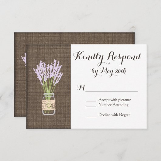 Burlap Print Mason Jar Rustic Wedding RSVP Karten (Vorne/Hinten)