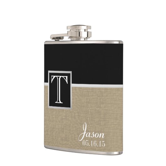 Burlap Print und Monogram Flachmann (Links)