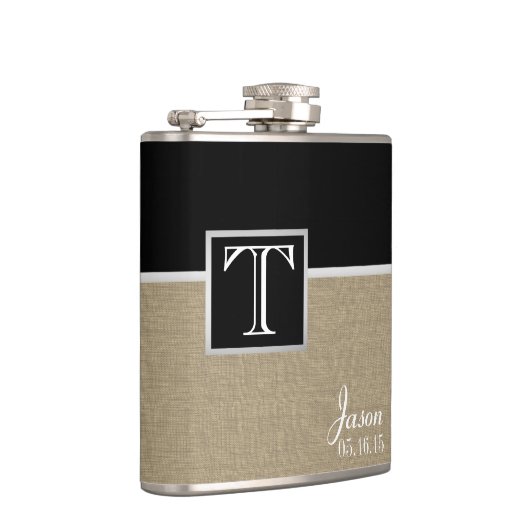 Burlap Print und Monogram Flachmann (Rechts)