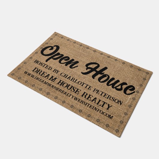 Burlap Real Anwesen Agent Realtor Open House Fußmatte (Schrägansicht)