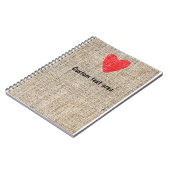 Burlap Red Briefmarke Heart Valentine Notebook Jou Notizblock (Linke Seite)