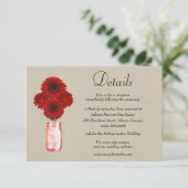Burlap Red Floral Mason Jar Wedding Details Begleitkarte (Stehend Vorderseite)