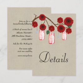 Burlap Red Floral Mason Jars Wedding Details Begleitkarte
