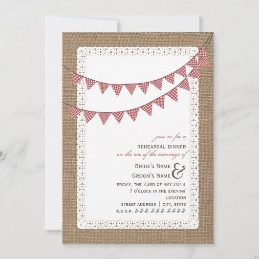 Burlap  Red Gingham Bunting Probe Einladung (Vorderseite)