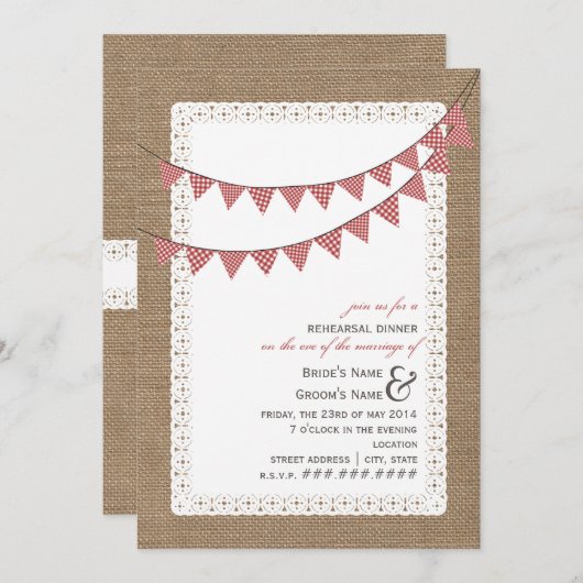 Burlap Red Gingham Bunting Probe Einladung (Vorne/Hinten)