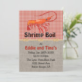 Burlap Red Gingham Shrimp Boil Einladung (Stehend Vorderseite)