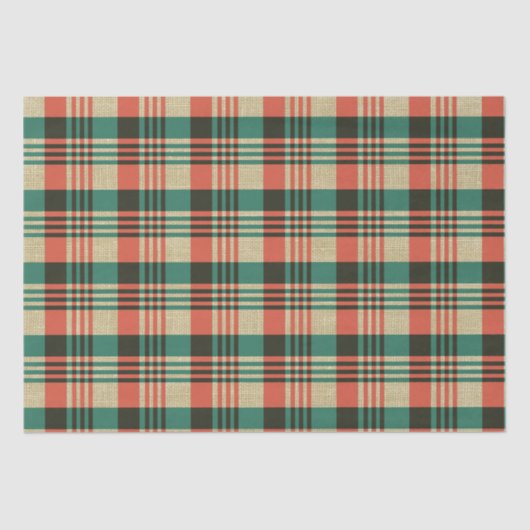 Burlap Red Green Kariert Christmas Seidenpapier (Vorderseite)