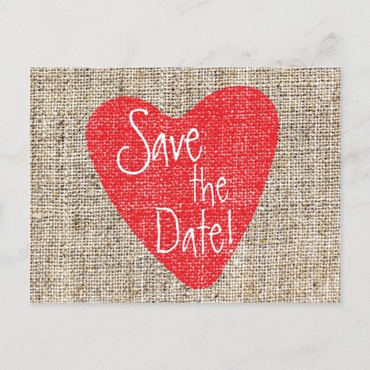 Burlap Red Heart Valentine Wedding Rett Postcard Postkarte (Vorderseite)