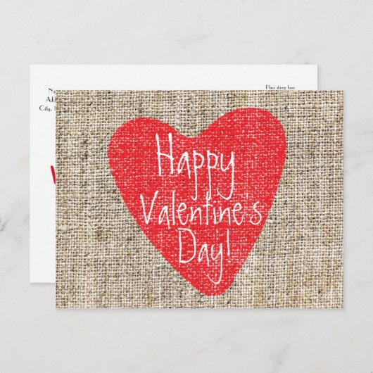 Burlap Red Heart Valentine's Day Mailer Postkarte (Vorne/Hinten)