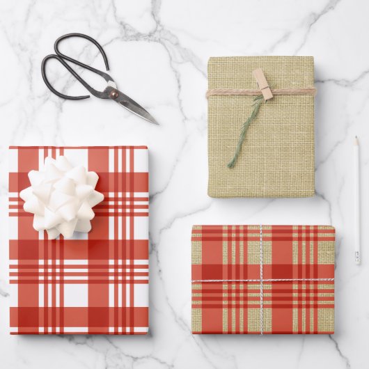Burlap Red Kariert Geschenkpapier Set (Vorderseite)