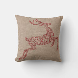 Burlap Red Reindeer Kissen