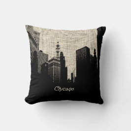 Burlap Retro Chicago Kissen