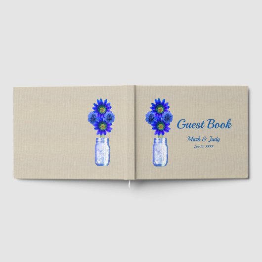 Burlap Rustic Blue Floral Mason Jar Wedding Gästebuch (Voll)