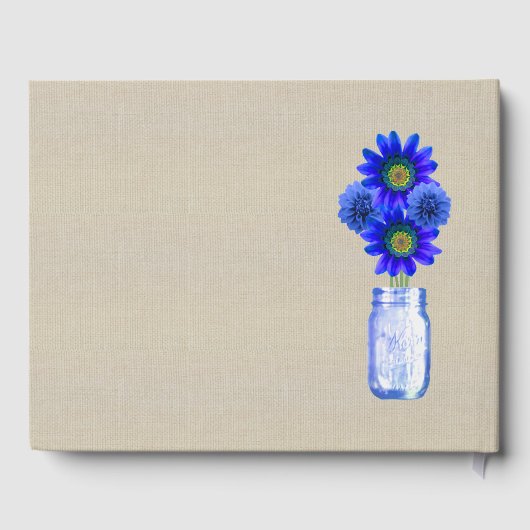 Burlap Rustic Blue Floral Mason Jar Wedding Gästebuch (Rückseite)